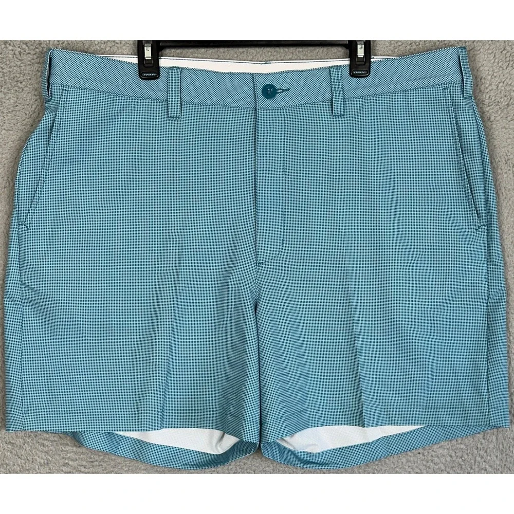 Reebok Golf Shorts Mens 44 Teal Blue Pincheck Chino Performance Stretch Golfing
